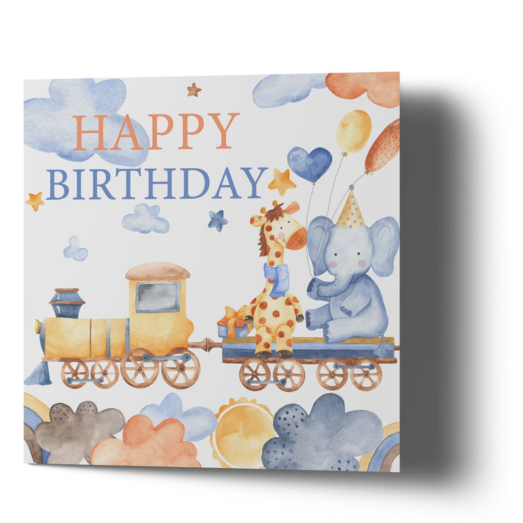 Happy Birthday Watercolor Elephant & Giraffe - Greetings Cards