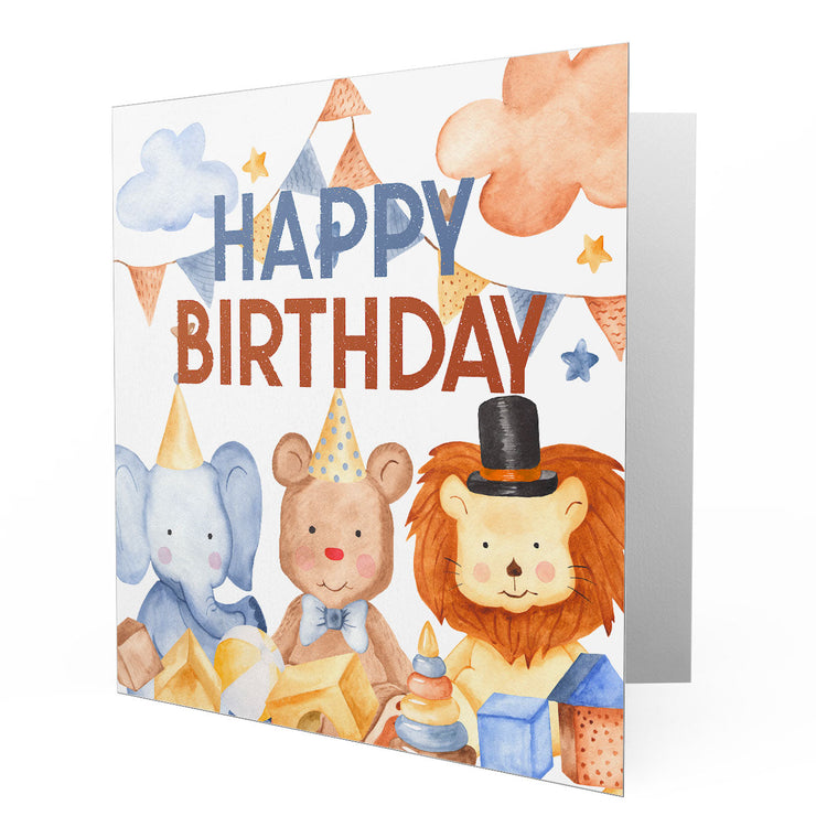 Happy Birthday Watercolor illustration with Animals- Greetings Cards