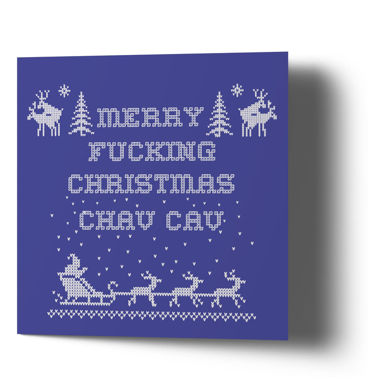 Merry Fucking Christmas Chav Cav - Blue Greetings Card