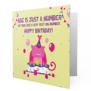 Happy Birthday Ages is Just a Number Cat & Cake - Greetings Cards