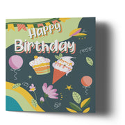 Happy Birthday Cakes Flowers Balloon - Greetings Cards