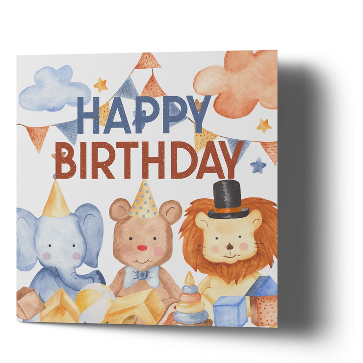 Happy Birthday Watercolor illustration with Animals- Greetings Cards