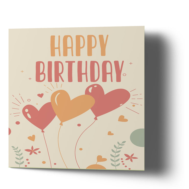 Happy Birthday Balloons Hearts & Stars - Greetings Cards