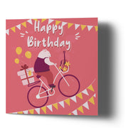 Happy Birthday Polar Bear on bike riding bunting - Greetings Cards