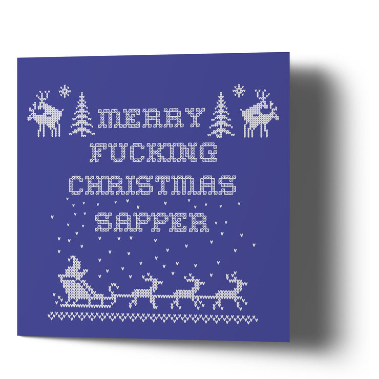 Merry Fucking Christmas Sapper - Blue Greetings Cards