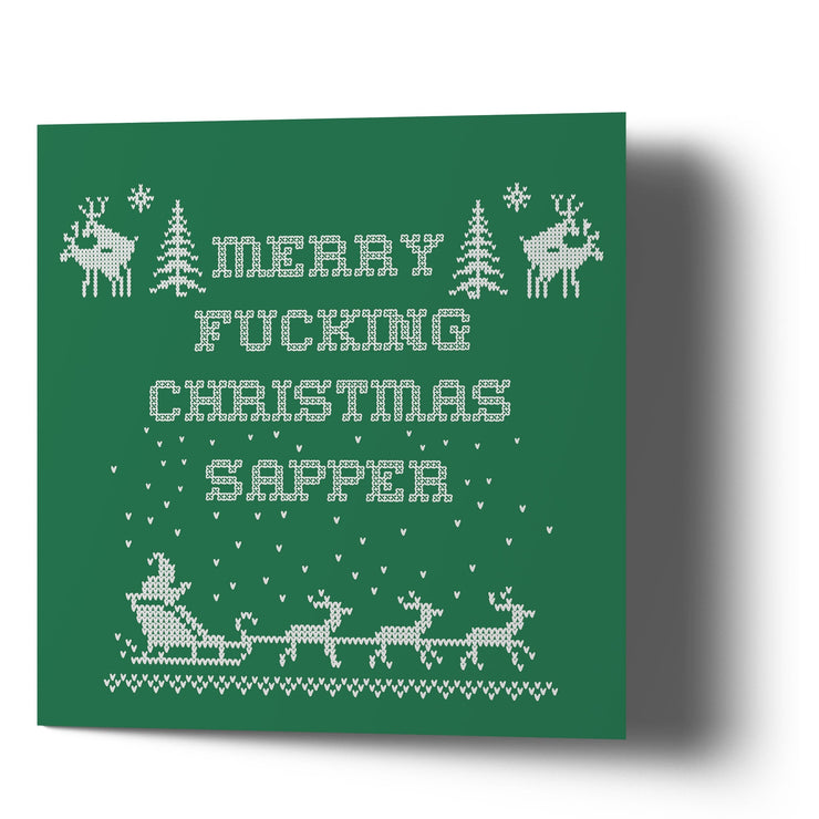 Merry Fucking Christmas Sapper - Green Greetings Cards