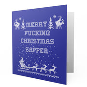 Merry Fucking Christmas Sapper - Blue Greetings Cards