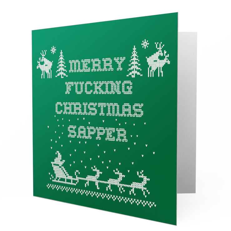 Merry Fucking Christmas Sapper - Green Greetings Cards