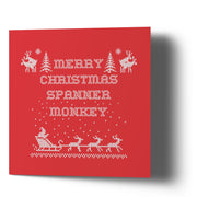 Merry Christmas Spanner Monkey - Red Greetings Card