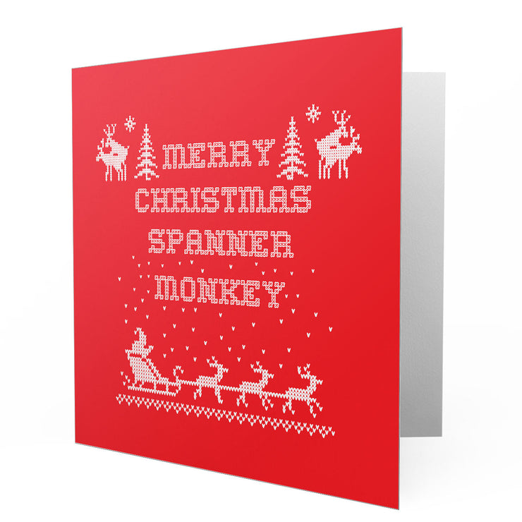 Merry Christmas Spanner Monkey - Red Greetings Card