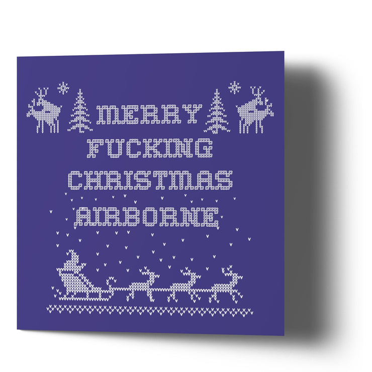 Merry Fucking Christmas Airborne - Blue Greetings Cards