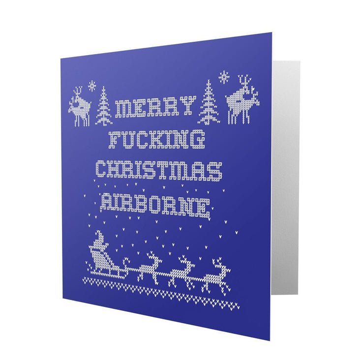 Merry Fucking Christmas Airborne - Blue Greetings Cards